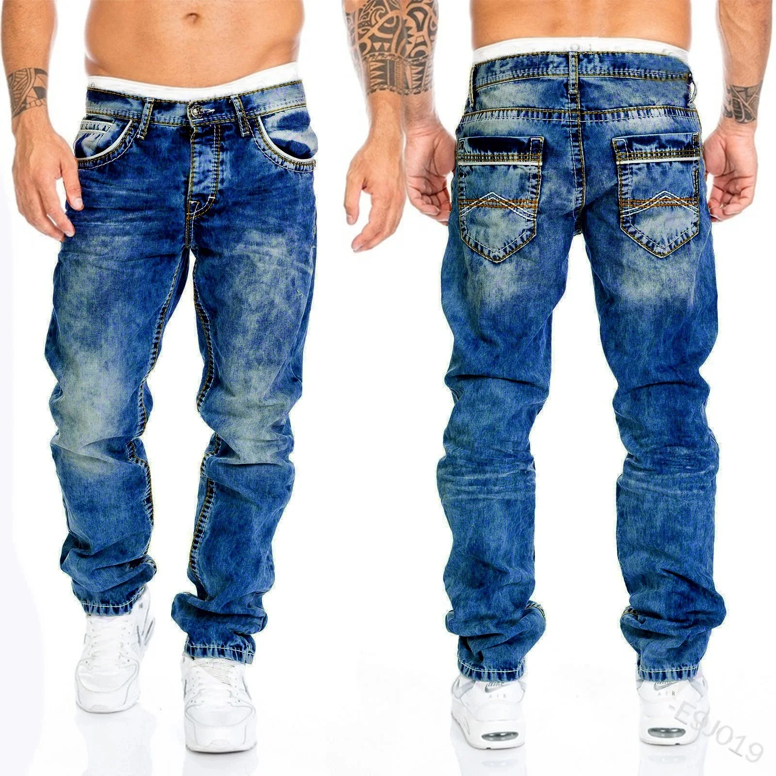 New 2025 men's jeans straight leg elastic slim fit jeans men's long pants men's… - Image 6