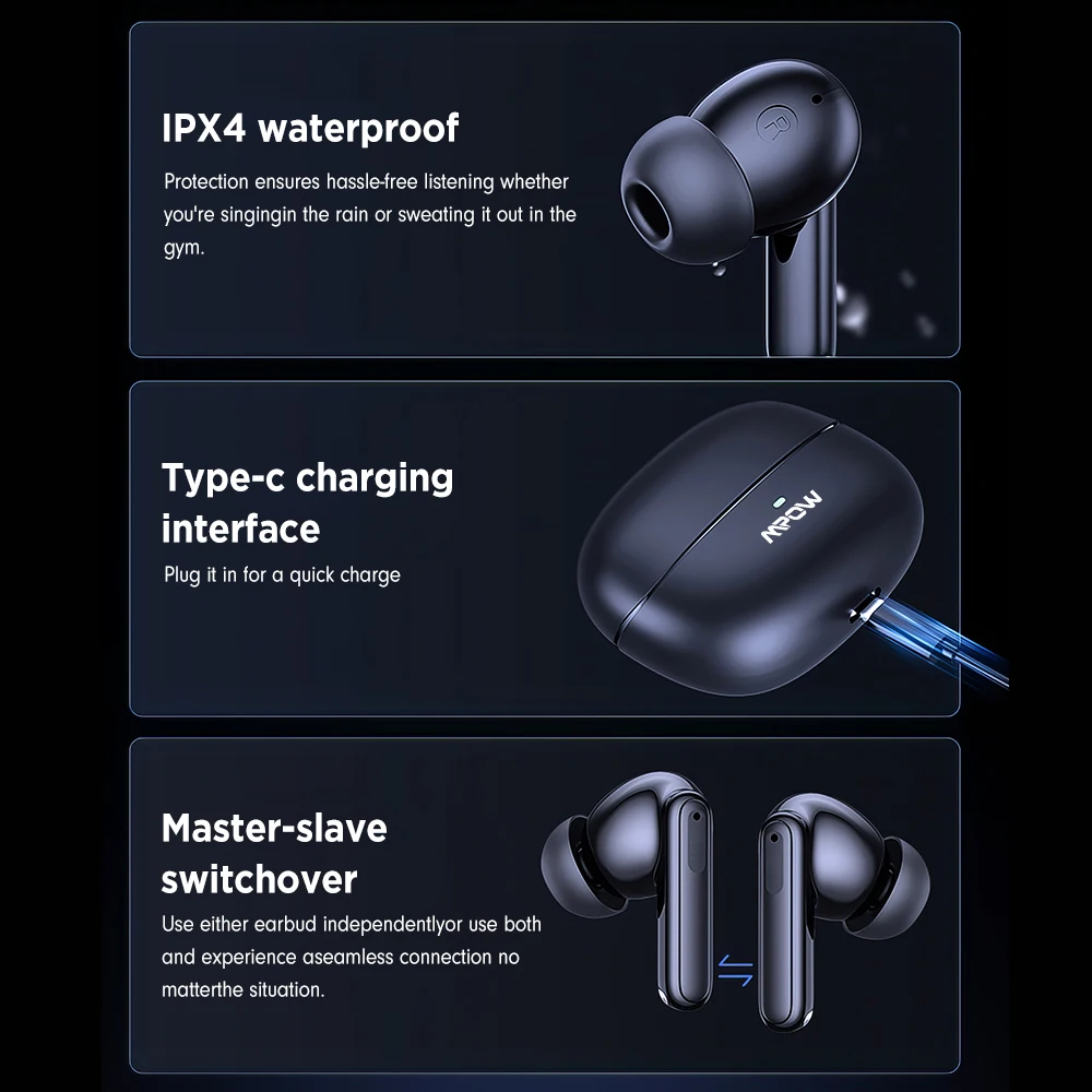 Imagem -06 - Mpow-active Noise Reduction Earphones Fones de Ouvido Esportivos com Microfone Duplo 24h Immersive Music Headconjunto Bluetooth 5.3 Xy17 Anc