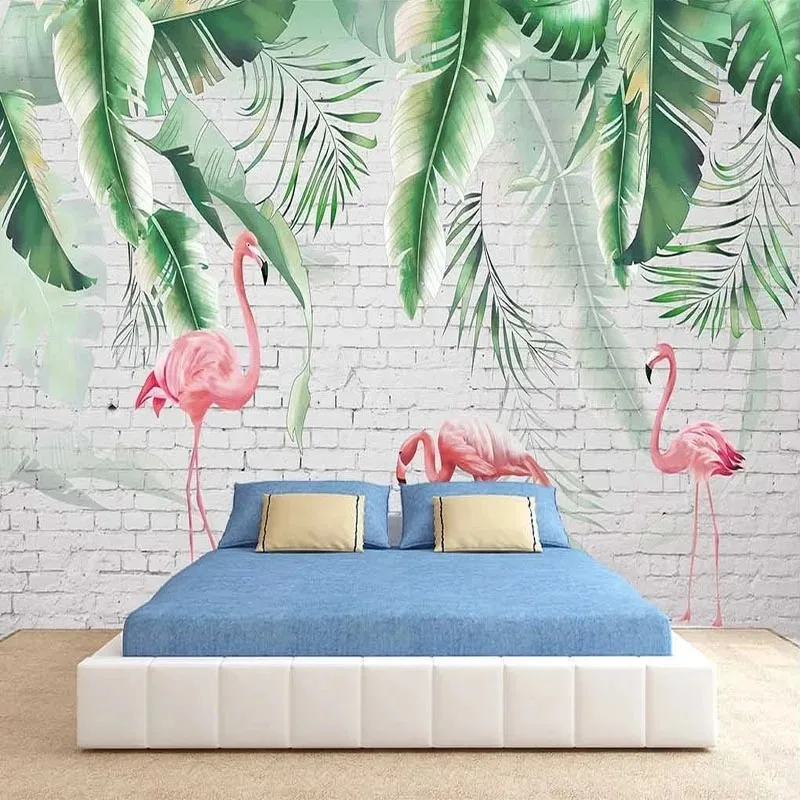 Nordic Style 3D Animal Tropical Leaf Wall Mural Wallpaper Wall Art for Living Room Bedroom TV Sofa Background Home Decor