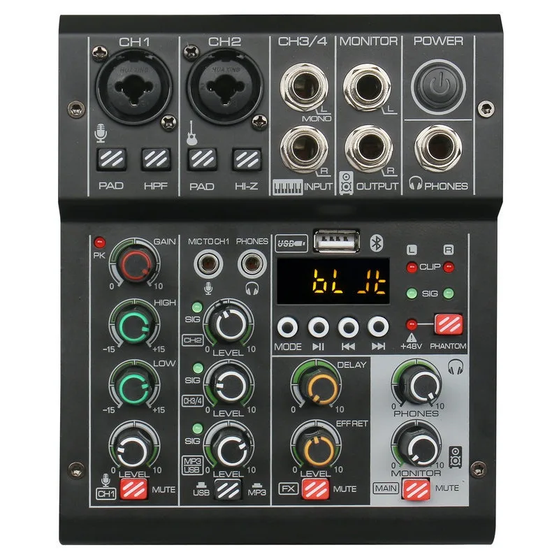 

4-Channel mixer live recording built-in digital effects, computer portable mixer