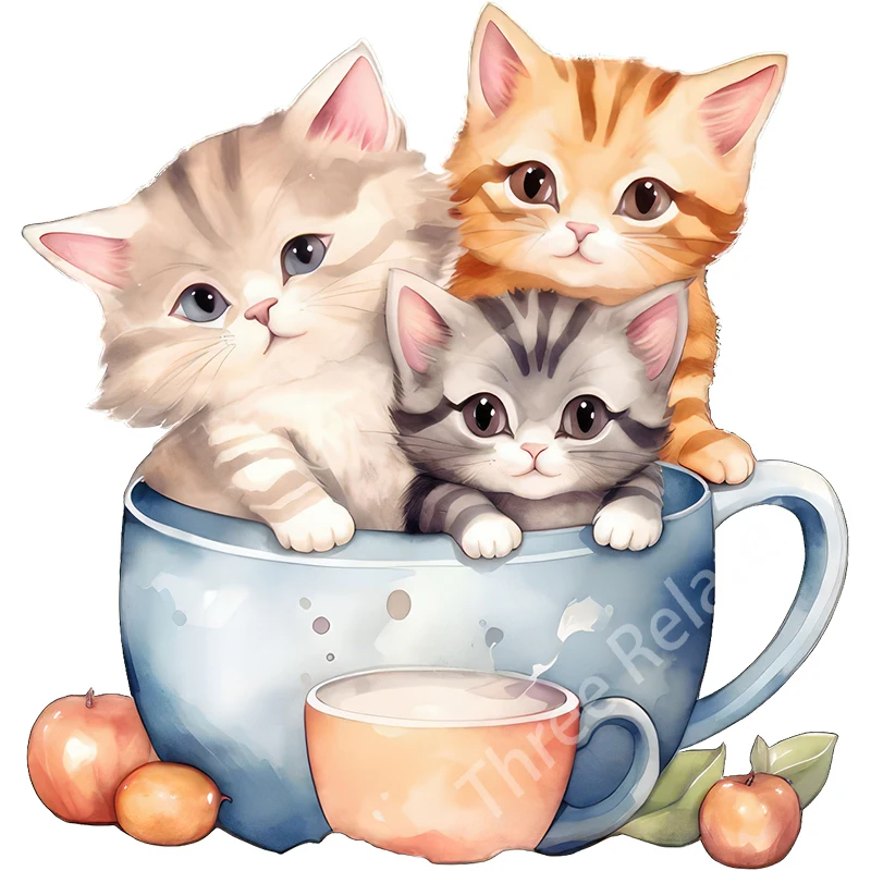 Three Ratels CM44 lovely Cup Cat Cartoon Refrigerator Kitchen Decal Children's Bedroom Wall Decal