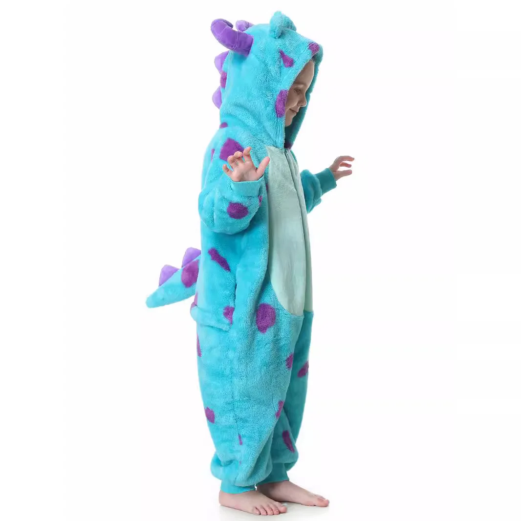 Dziecięca piżama flanelowa Sully Onesie dla dzieci Kigurumi jednoczęściowa piżama kostium Cosplay na Halloween