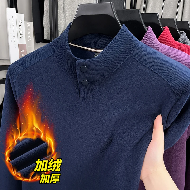 

2025 New Men's Orly Velvet Hoodie Winter Collection with Thick Chinese Style Stand Up Collar and Warm Bottom Coat