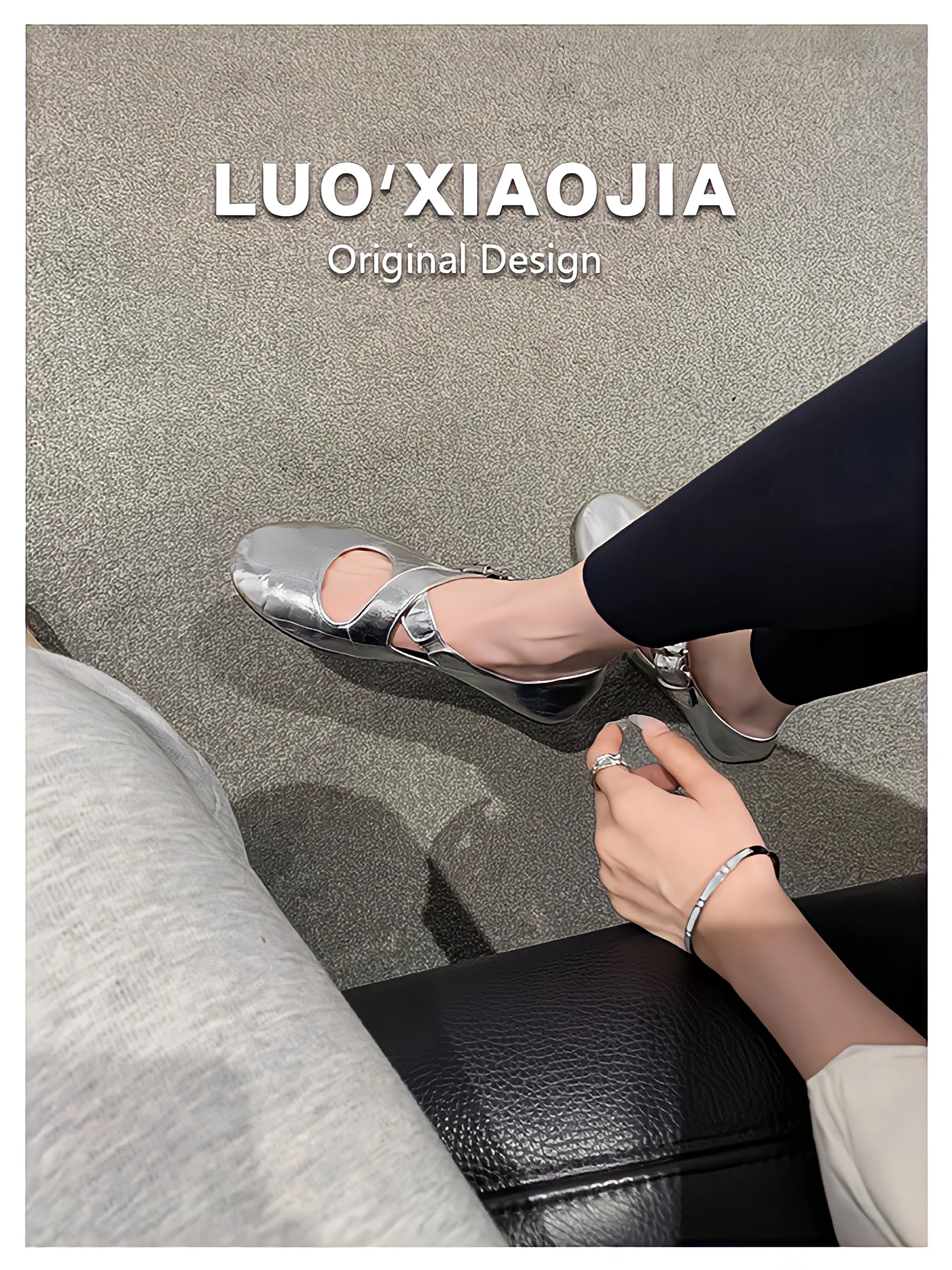 

Серебряные женские мягкие ботинки Mary Jane Flat oes с круглой головкой, кожаные слипоны, удобные Faion Single oes для весны 2025 г.