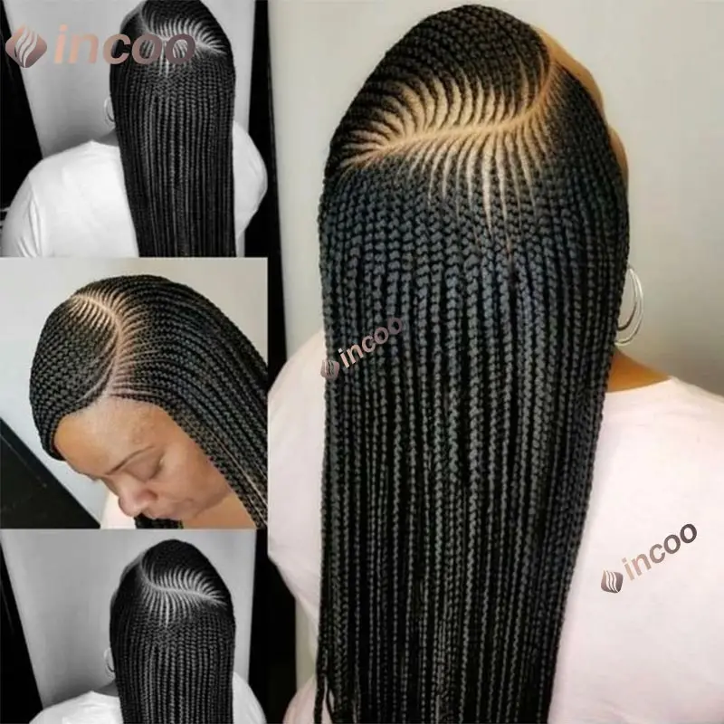 Incoo Synthetic Full Lace Frontal Larger Box Twist Braided Lace Wigs Side Part  Afro Knotless Braid Wig 36INCH For Black Women