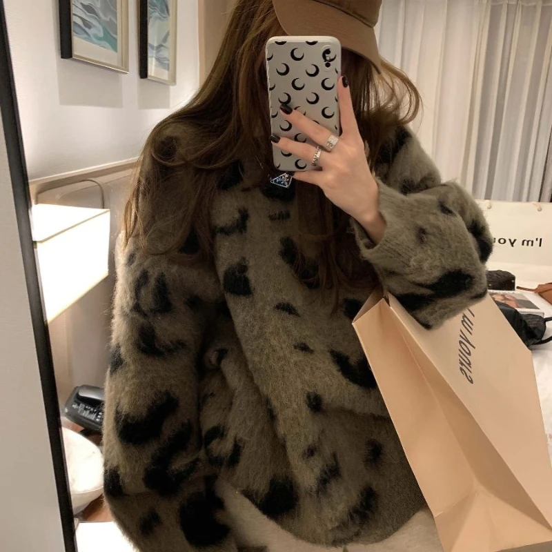 Nova manga comprida em torno do pescoço camisola casaco feminino estilo preguiçoso meados de comprimento camisola de malha topo