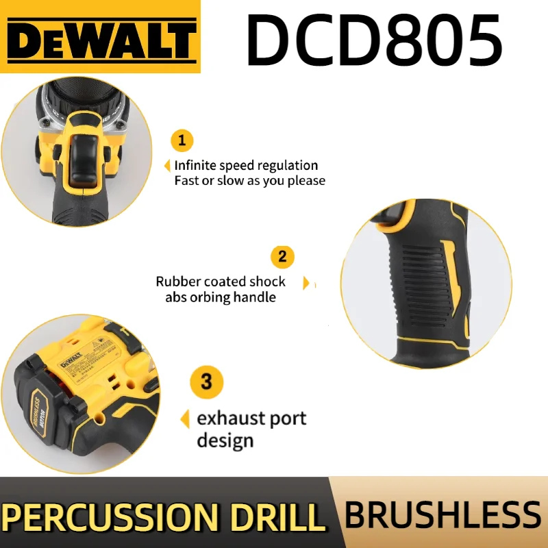DEWALT Bateria 20V Lítio Recarregável Brushless Chave de Fenda Elétrica Compacta Broca de Mão Furadeira de Impacto DCD805