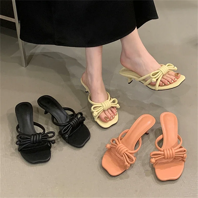 

Women's Multi-Color Twisted Bow Knot Square Toe Kitten Heel Mules, Slip-On Elegant Casual Daily Footwear,Drop Shipping fast ship