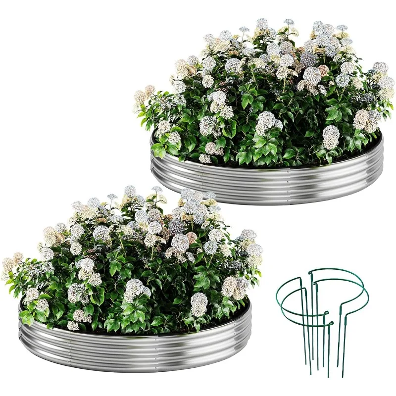 

Metal Planter Round Raised Garden Bed Kit for Gardening Outdoor，2x2x1ft 2pc Grow Garden Box Raised Flower Bed，Round G