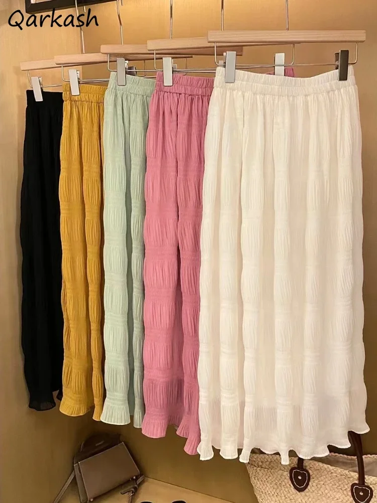 Maxi Skirts Women Temper Folds Vintage Summer Thin Streetwear Straight Baggy Casual Girl Minimalist Simple Basics Faldas Daily