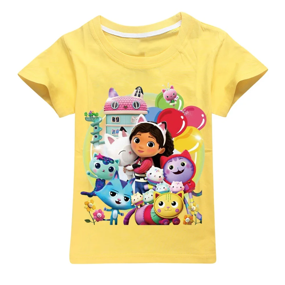 Ropa De Gaby Doll House Clothes Kids 2024 Summer Tops Baby Girls Cartoon Gabby Cats T-shirt Children Short Sleeve Casual Tshirts