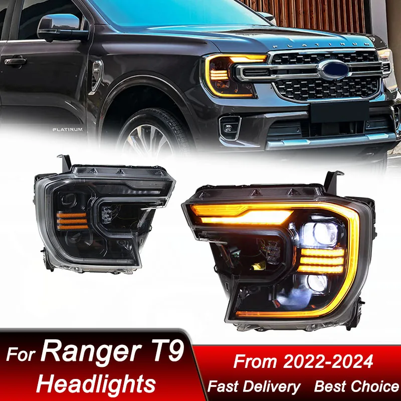 Car styling Headlights For Ford Ranger T9 2022-2024 to new style full LED Auto Headlamp Assembly Projector Lens Accessories Kit