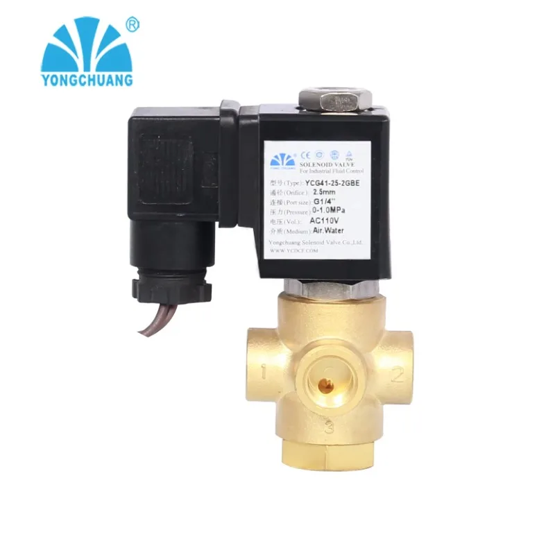 YONGCHUANG YCG41 CE ROHS Approved Brass Stainless Steel 3 Way  24V Dc  Water Solenoid Air Valve for Medical Autoclave