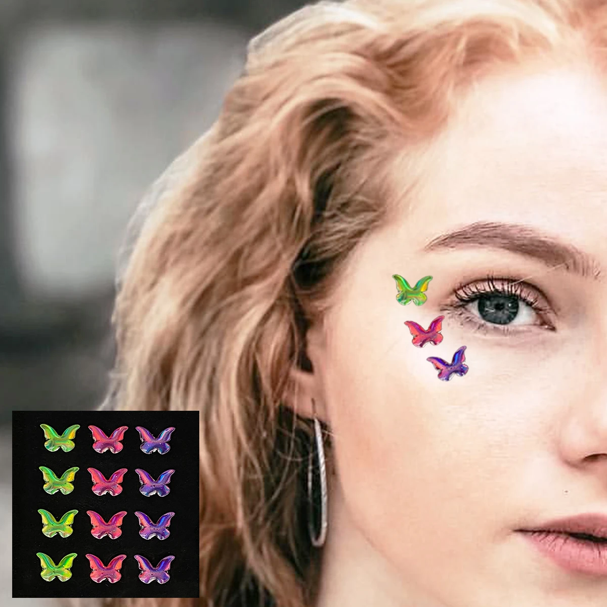 

Eyes Colorful Butterfly Jewels Temporary Tattoos Face Eyebrow Diamonds Tears Gems Makeup Sticker Dots Pearl Jewelry Party Rave