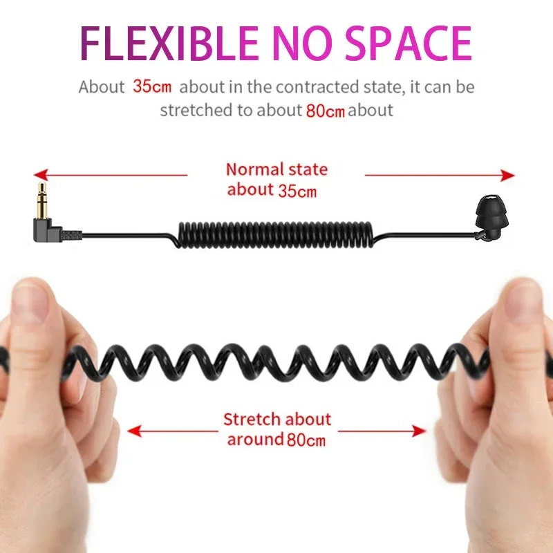 Auricolare singolo lato da 3,5 mm, auricolari mono cablati in silicone Cavo a spirale retrattile a molla per lettori MP3 del telefono Walkie Talkie