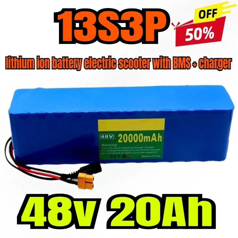 New 48V 20Ah 1000W 13S3P 20000mAh Lithium Ion Battery 54.6V Lithium Ion Battery Electric Scooter with BMS + Charger