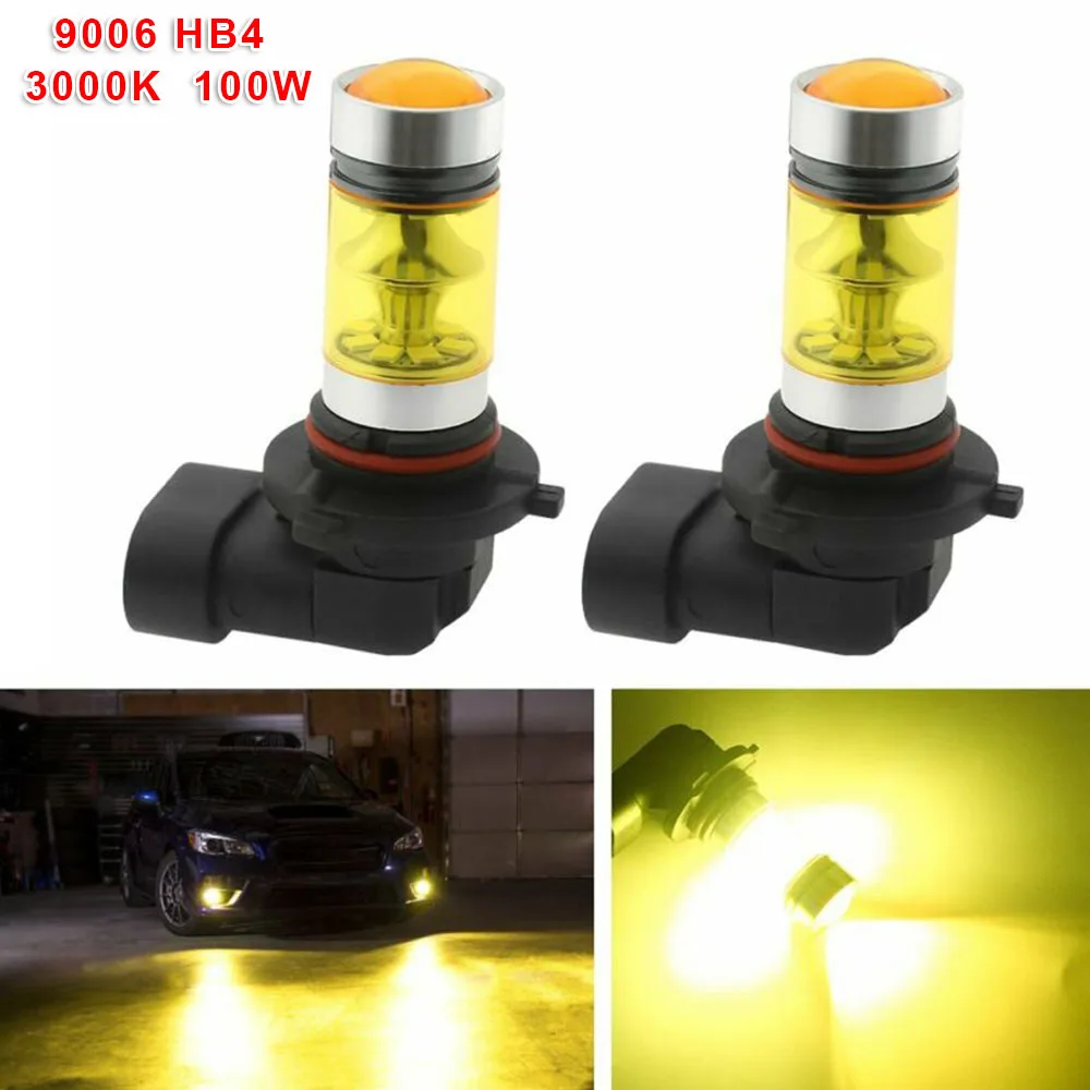 

2pcs Yellow LED Fog Light Bulbs - 9006/HB4, 20 LEDs, 100W, 3000K, 1600LM, 12V, Shockproof, Long Life, Daytime Running Lights