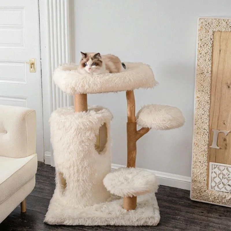 Modern solid wood cat tree tower saves space multi-layer jumping platform integrated climbing frame sisal scraper household