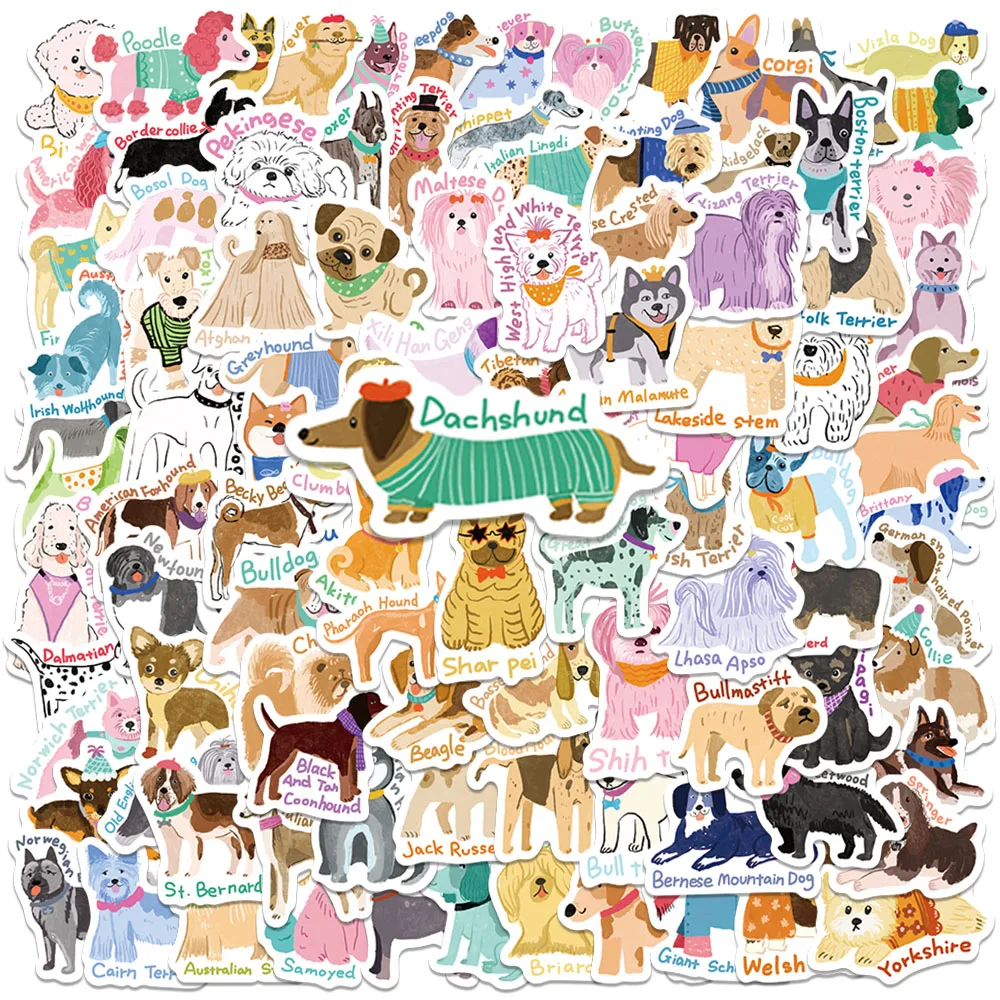 

100pcs Cute Cartoon Animals Dogs Stickers For Kids Mini Size Pets Laptop Decals Luggage Guitar Phone Waterproof Vinyl Stickers