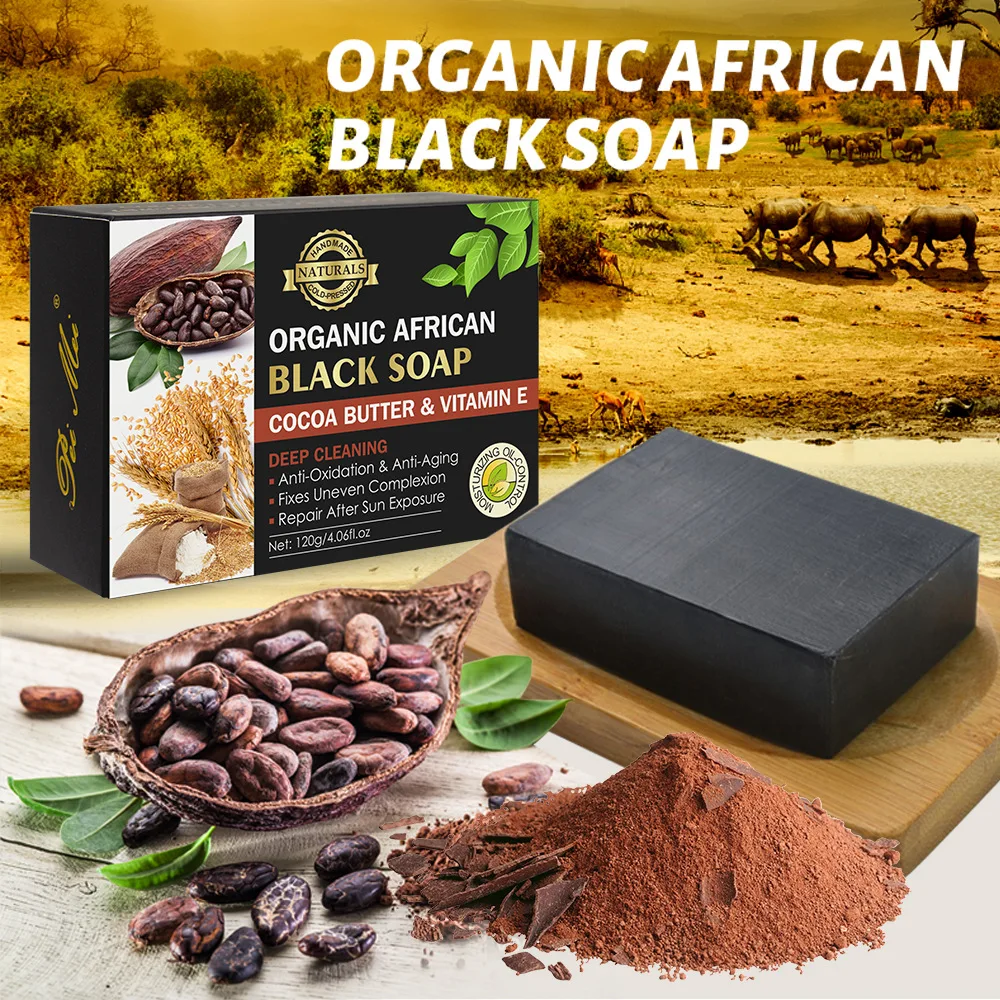 Cross border African Black Soap Vitamin E Essential Oil Soap Cleaning and Shrinking Pores Bath Handmade Soap