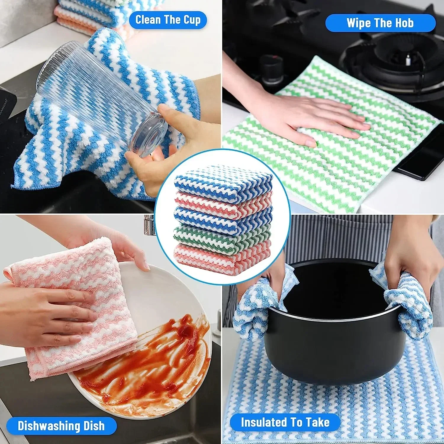 5/1pcs Coral Fleece Dishcloths Super Absorbent Cleaning Cloths Scouring Pads Kitchen Washing Dish Rags Glass Windows Wipe Towel