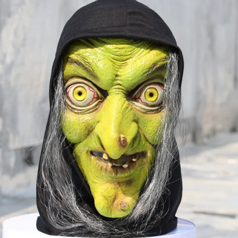 Máscara de Halloween Horror Old Witch para Mulher, Cosplay Traje, Palhaço Assustador, Máscaras de Látex Hag, Rosto Verde, Nariz Grande