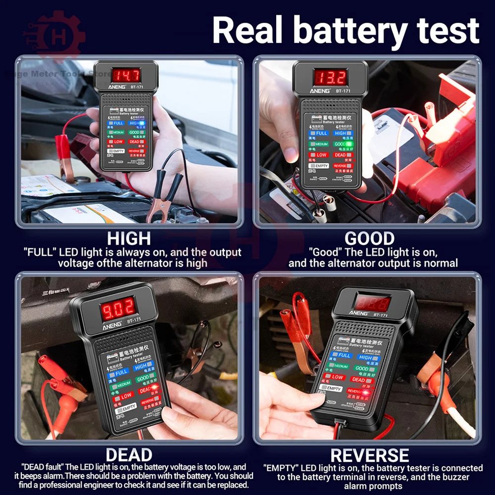 BT-17112V Digital Battery Tester Monitor Panel with Alligator Clips Gauge-Battery Car Electric Quantity Detector Diagnostic Tool