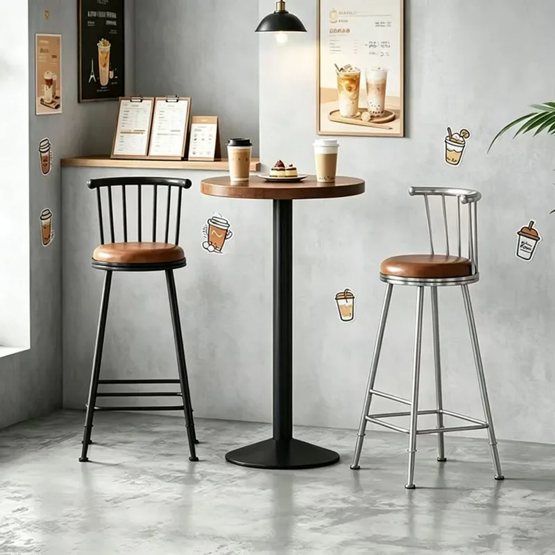American Wrought Iron Bar Table and Chairs Set Modern Simple Backrest Stools for Milk Tea Coffee Shop High Top Dining