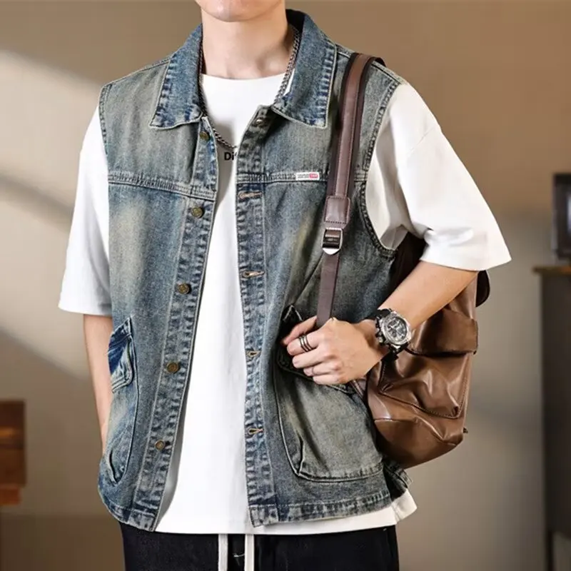 

Мужской джинсовый жилет в стиле ретро, свободный крой, большие размеры, рабочая одежда, молодежный тренд, осенняя мода