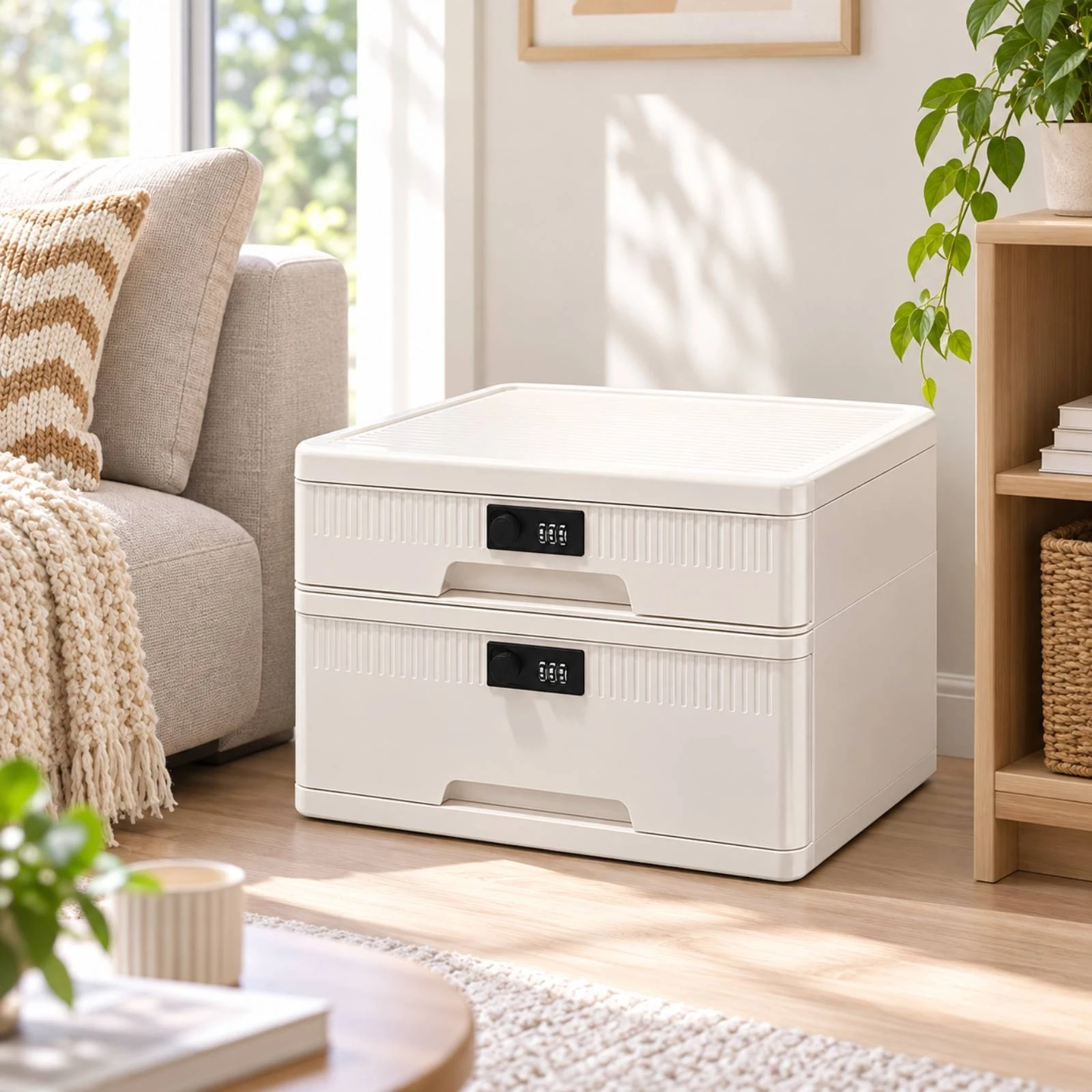 Plastic Drawer Cabinet with Combination Lock Privacy-Focused Lockable Drawer Storage Cabinet Narrow Slim for Home Office