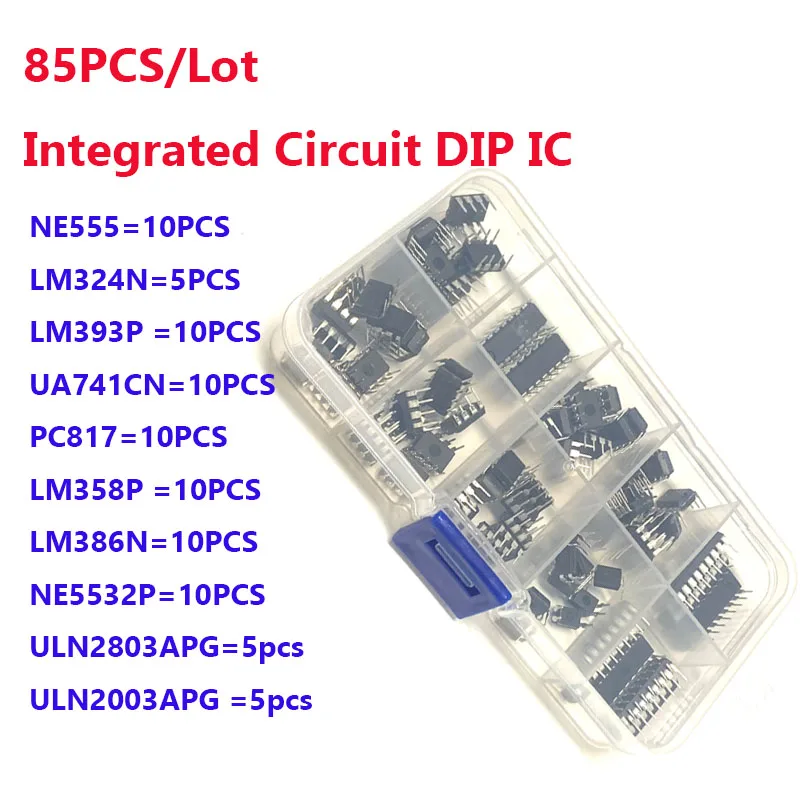 85PCS/Lot Integrated Circuit  DIP IC Combination Set NE555 LM324N LM393P UA741CN PC817 LM358P LM386N