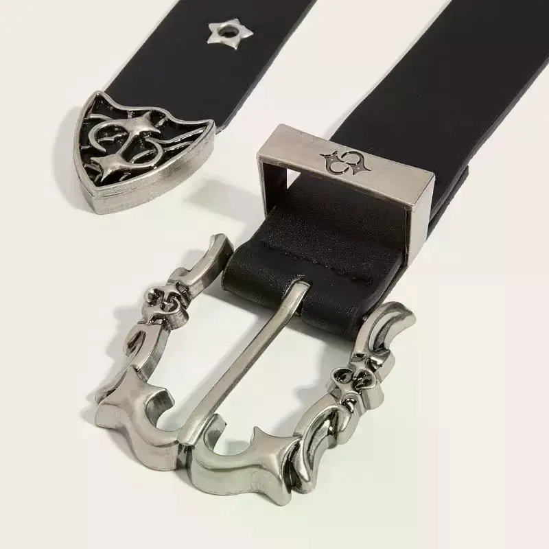 Y2K حزام فاسق برشام حزام من الجلد للرجال والنساء فستان جينز قوطي عصري إكسسوار مع مشبك