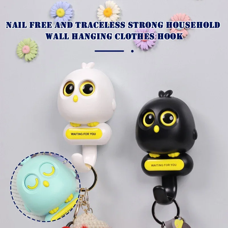 Cartoon Blinking Eyes Birds Hooks Self Adhesive Hooks Key Storage Hanger Multi-Function Wall Hook Bathroom Kitchen Organizer