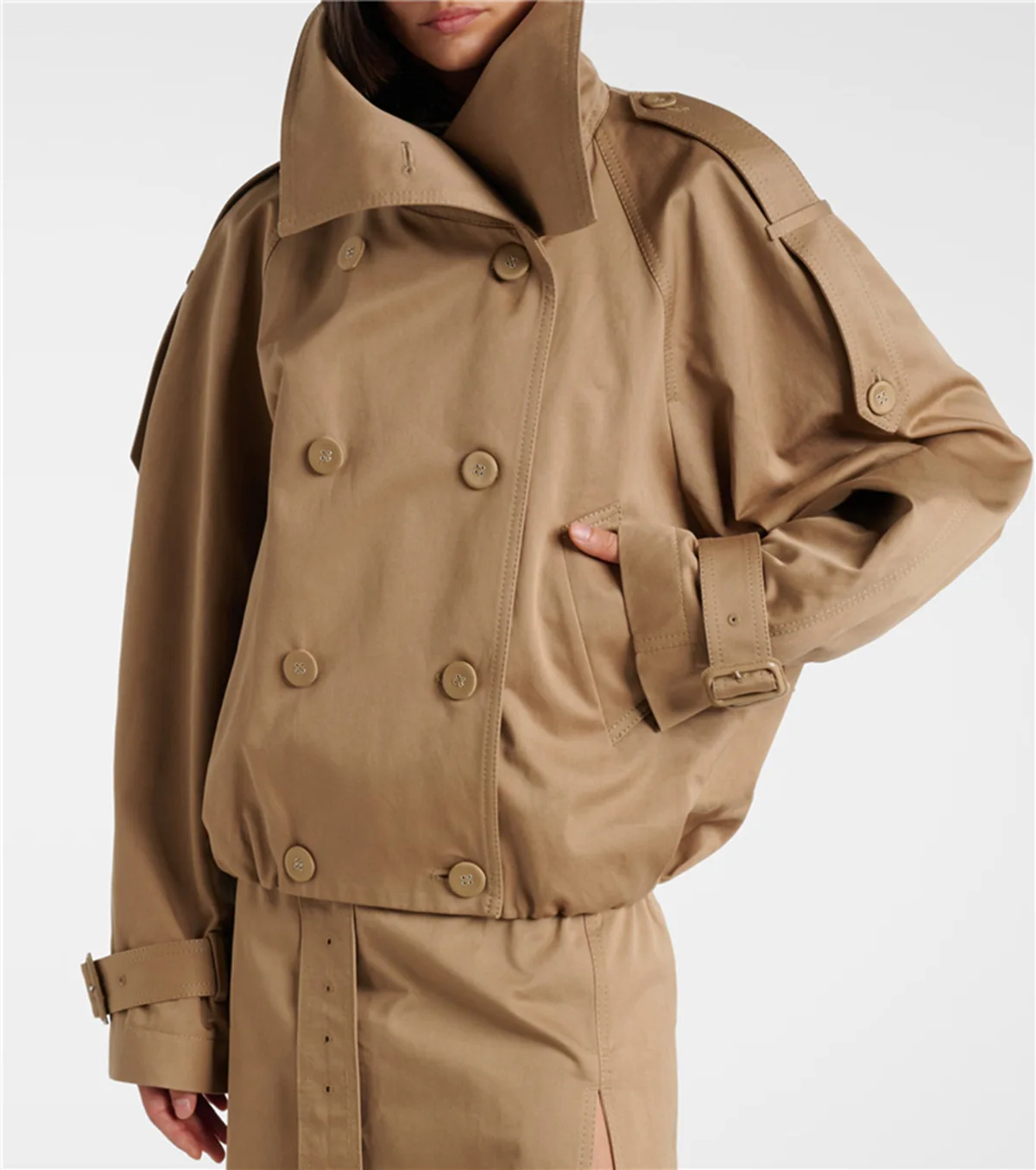 

Women's Elegant Slim-Fit Trench Coat-Style Utility Jacket Double-Breasted Long-Sleeve Short Fashion Autumn Versatile Collared