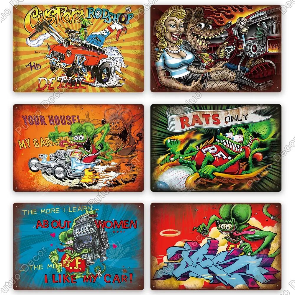 Putuo Decor Rat Fink Modified Car Culture Vintage Tin Sign Metal Signs for Garage Man Cave Bar Pub Club Decoration Wall Decor