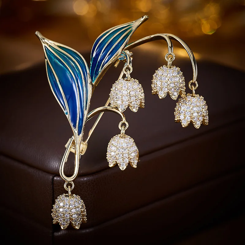 

Enamel Lily of The Valley High-grade Zircon Exquisite Brooch Female Niche Design Floral Cheongsam Jacket Corsage Pin
