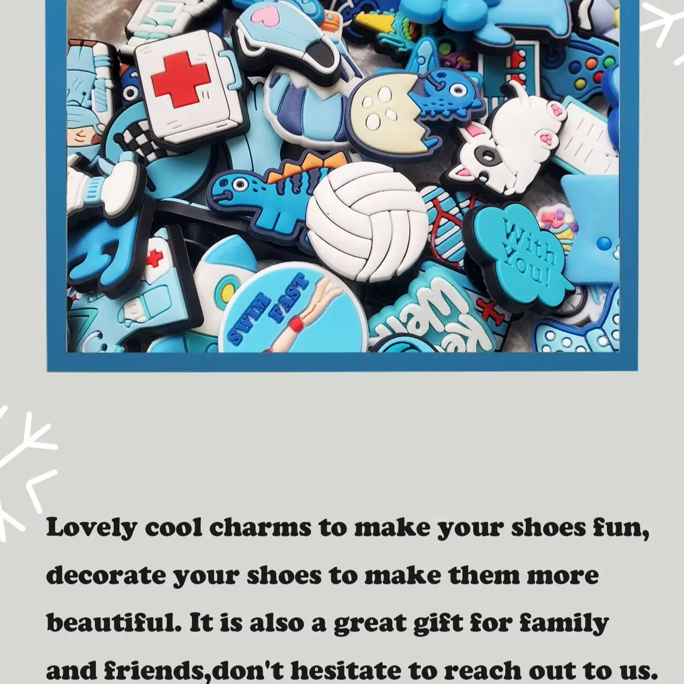 عشوائي 10-30 قطعة سلسلة الأحذية الزرقاء السحر للأحذية مفتاح سلسلة الصنادل أكياس الشاطئ ، DIY بها بنفسك زينة الأحذية اكسسوارات دبابيس الأحذية