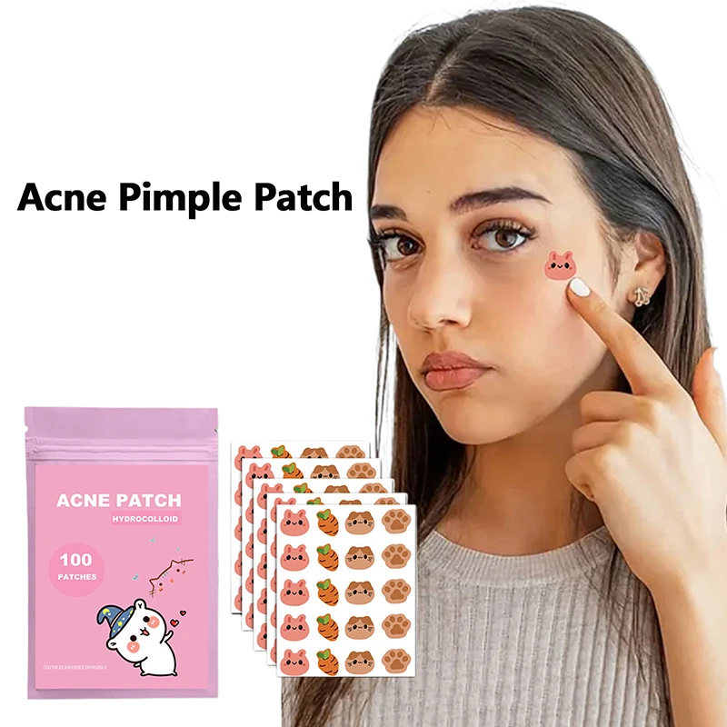 Cartoon Pimple Patch para Remoção de Acne, Adesivos De Cuidados Com A Pele, Corretivo, Face Spot, Ferramentas De Maquiagem De Beleza, Colorido, Remoção Invisível, 100 PCs Por Conjunto