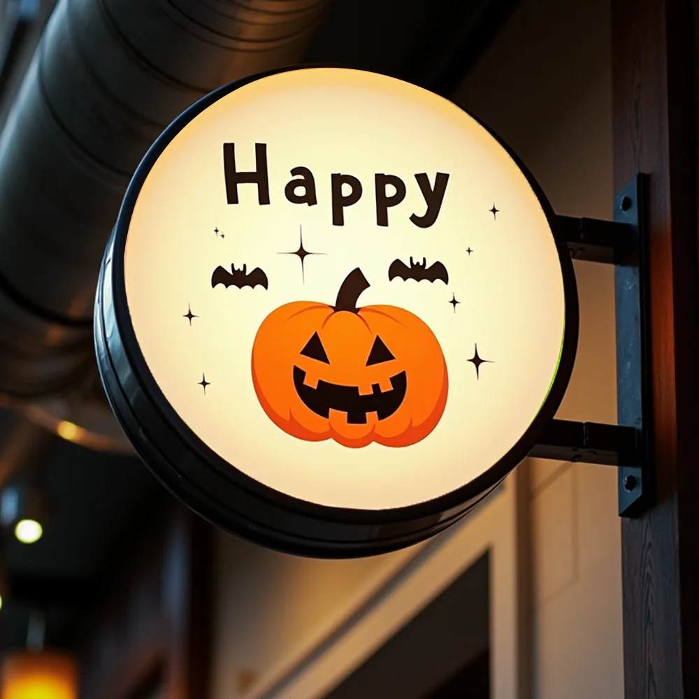 Custom halloween Light Box Round Waterproof Acrylic LED Outdoor Business Sign Double Sided Backlit Advertising Display