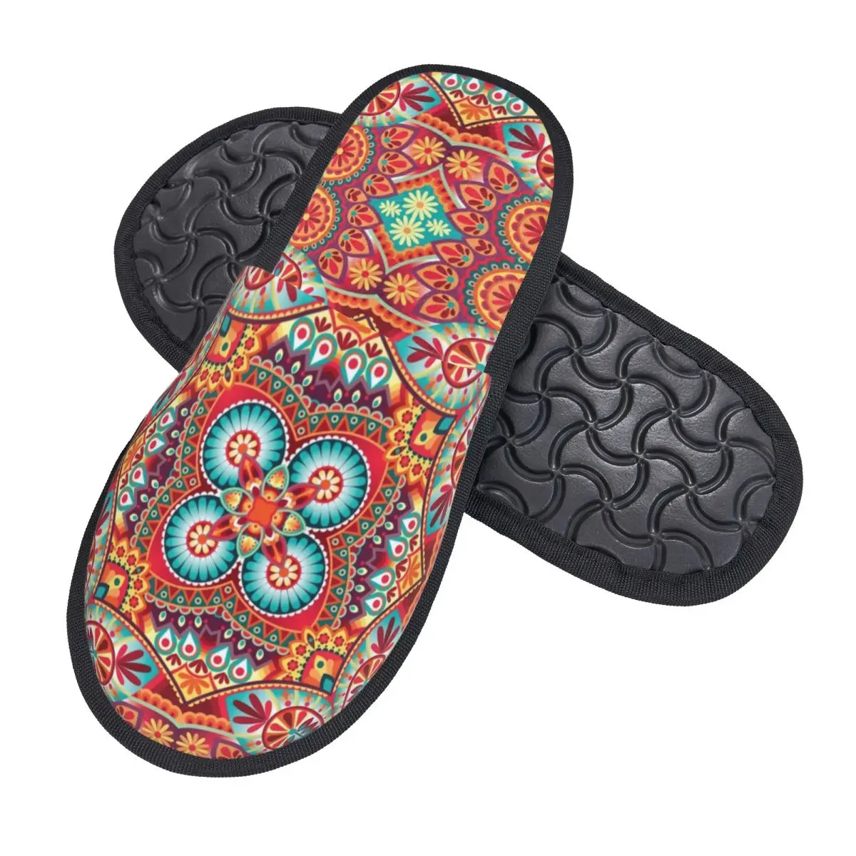 Custom Print Vintage Paisley Oriental Kerchief House Slippers Cozy Bohemian Floral Memory Foam Fluffy Slipper Outdoor Shoes