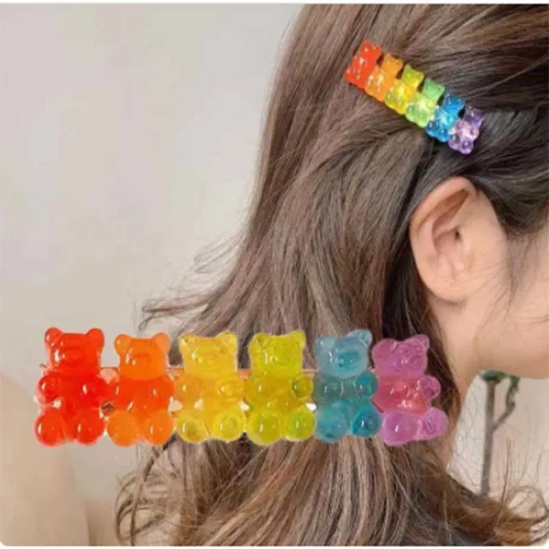 Candy Color Jelly Bear Hair Barrette Clips Barrettes Cartoon Animal Cute Hairpin Women Hairgrips Girls Hair Acccessories Gifts