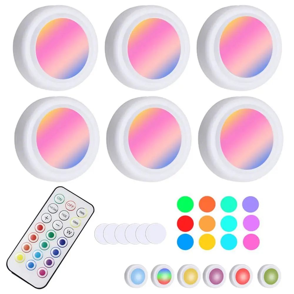 With Remote Control LED Under Cabinet Lights RGB Color Changing Dimmable Closet Lights Wireless Touch Sensor Night Lights