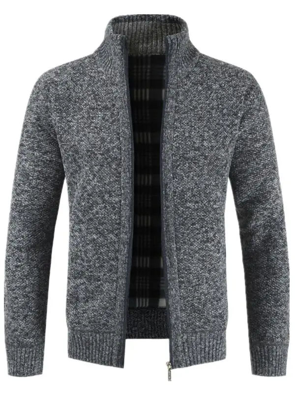 

Мужской вязаный кардиган на молнии в американском ретро-стиле, приталенный, модный городской стиль, зимний, с длинными рукавами, воротник-стойка