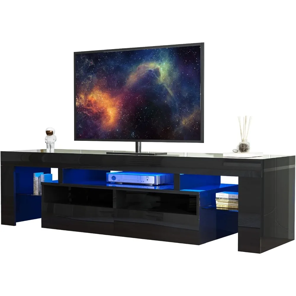 St.Mandyu LED TV Stand for 60/65/70 inch TV, High Glossy Modern Entertainment Center with Drawer and Led Lights, Television Tabl