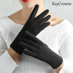 Slim Vintage Windproof Touch Screen Gloves Women Winter Full Finger Hand Warmer Suede Glove Female Young Students Wholesale G027