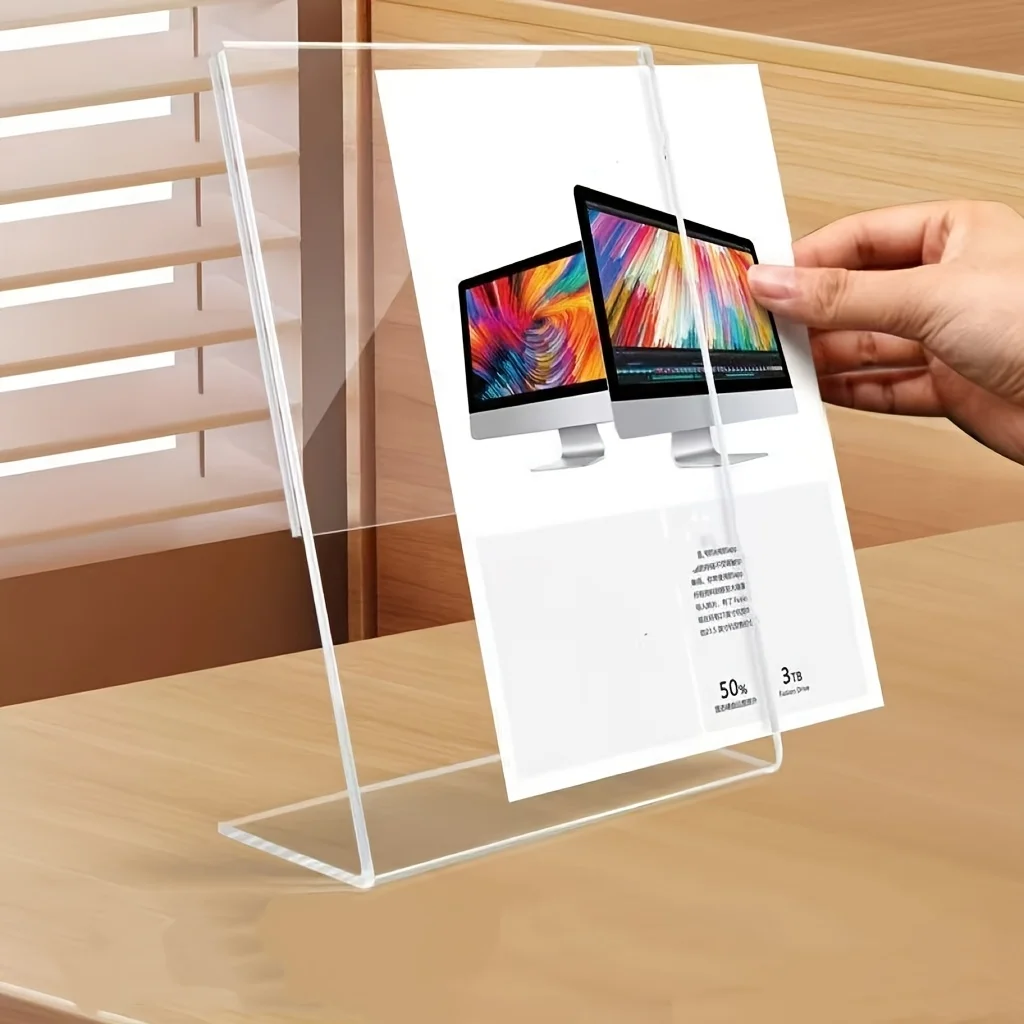 4pcs Transparent Menu Holder Double Sided Clear Acrylic Plastic Table Sign Card Holder Desktop Message Poster Display Stand