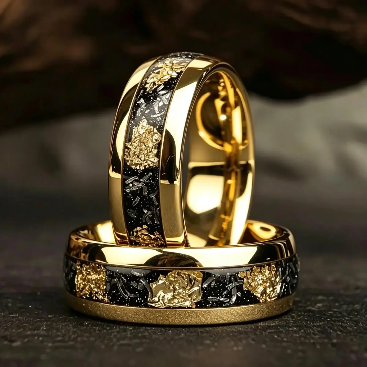 Inlay Meteorite Abalone Shell Rings Fashion 8mm Men Stainless Steel Ring For Men Women Wedding Engagement Band Jewelry Gift
