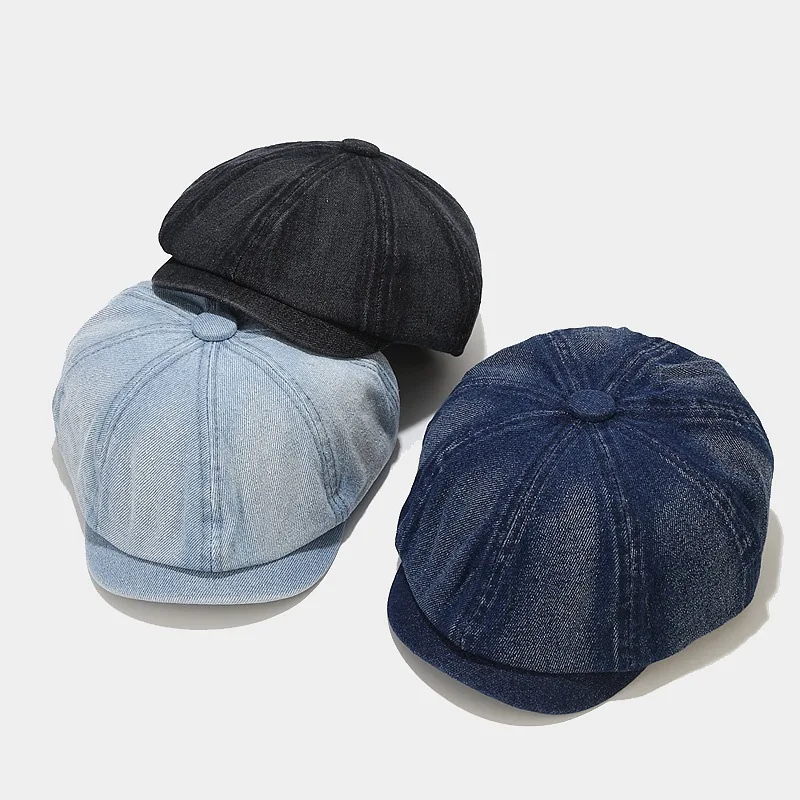 MAXSITI U Autumn Vintage Wash Denim Octagonal Hat Women 2023 winter Fashion casquette Hat Forward Hat Old NewsBoy caps for Men