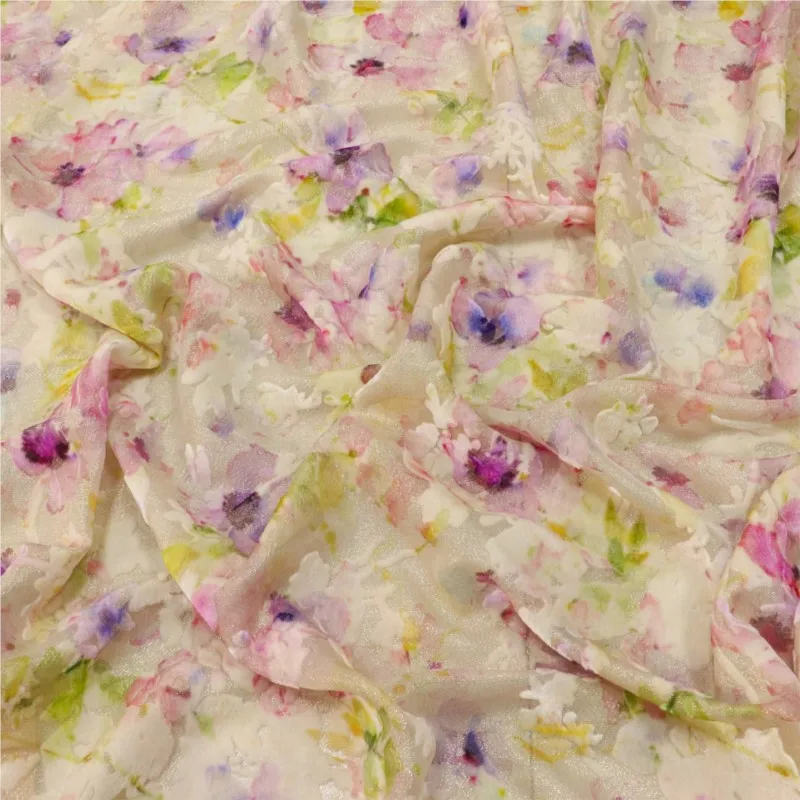 

Silk georgety velvet woven with gold and digital printed cheongsam dress fabric