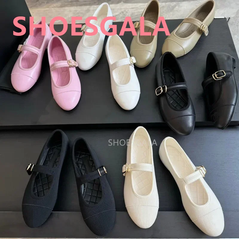 

2024 New Designer Women's Flat Shoes 35-40 Luxurious Leather Round Toe Backless Mary Jane Women's Shoes Ballet Formal Shoes